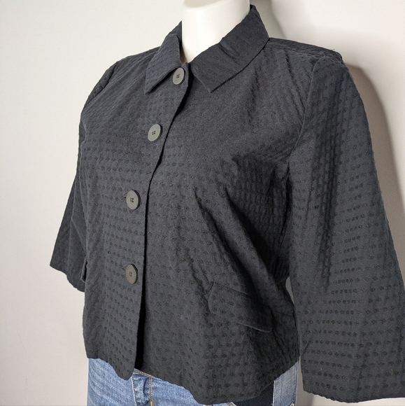 NWT Christopher & Banks black 1/2 sleeve cropped button up top XLP - Picture 3 of 9